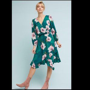 Anthropologie Aleah Dress Emerald Green Floral